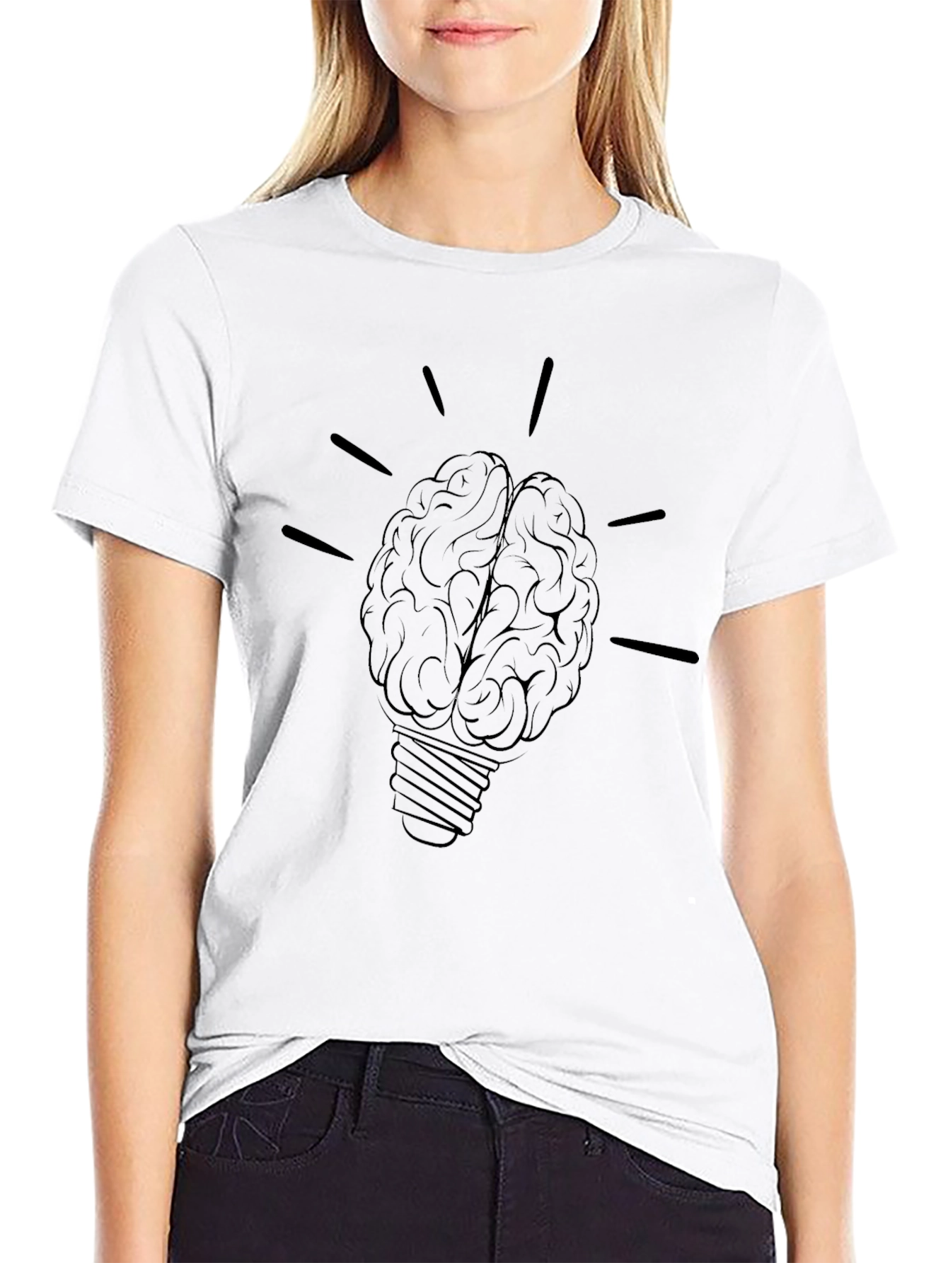 Brain Lightbulb Graphic Tee - Black