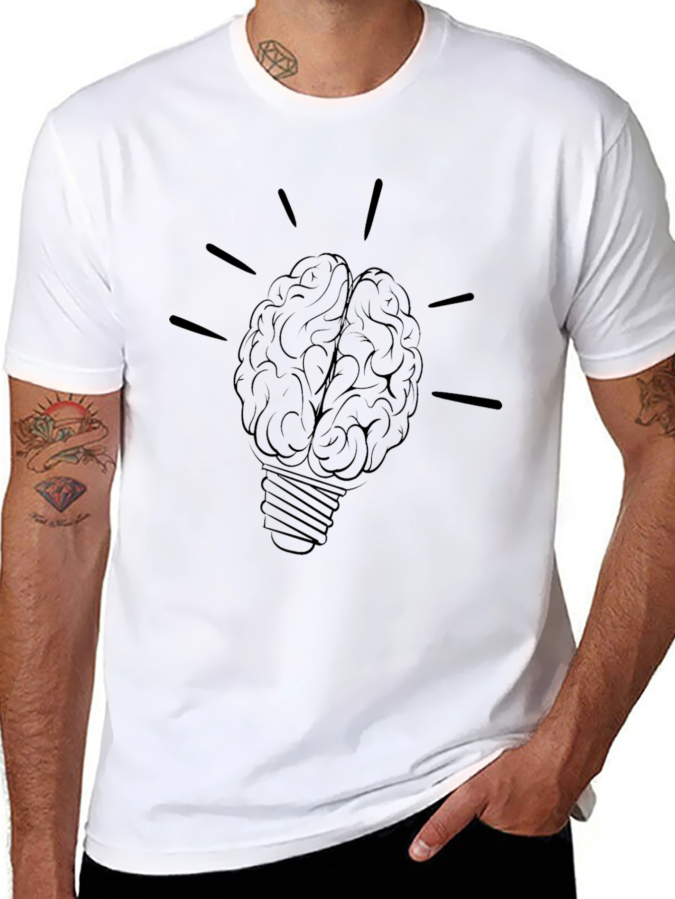 Brain Lightbulb Graphic Tee - Black