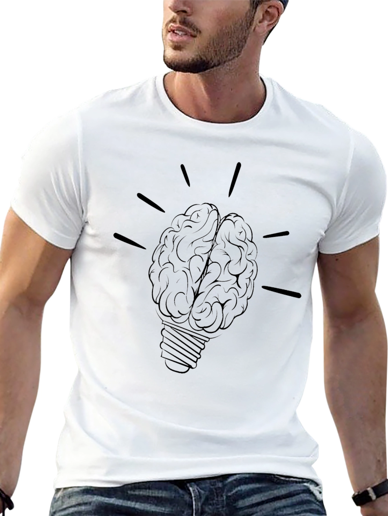 Brain Lightbulb Graphic Tee - Black