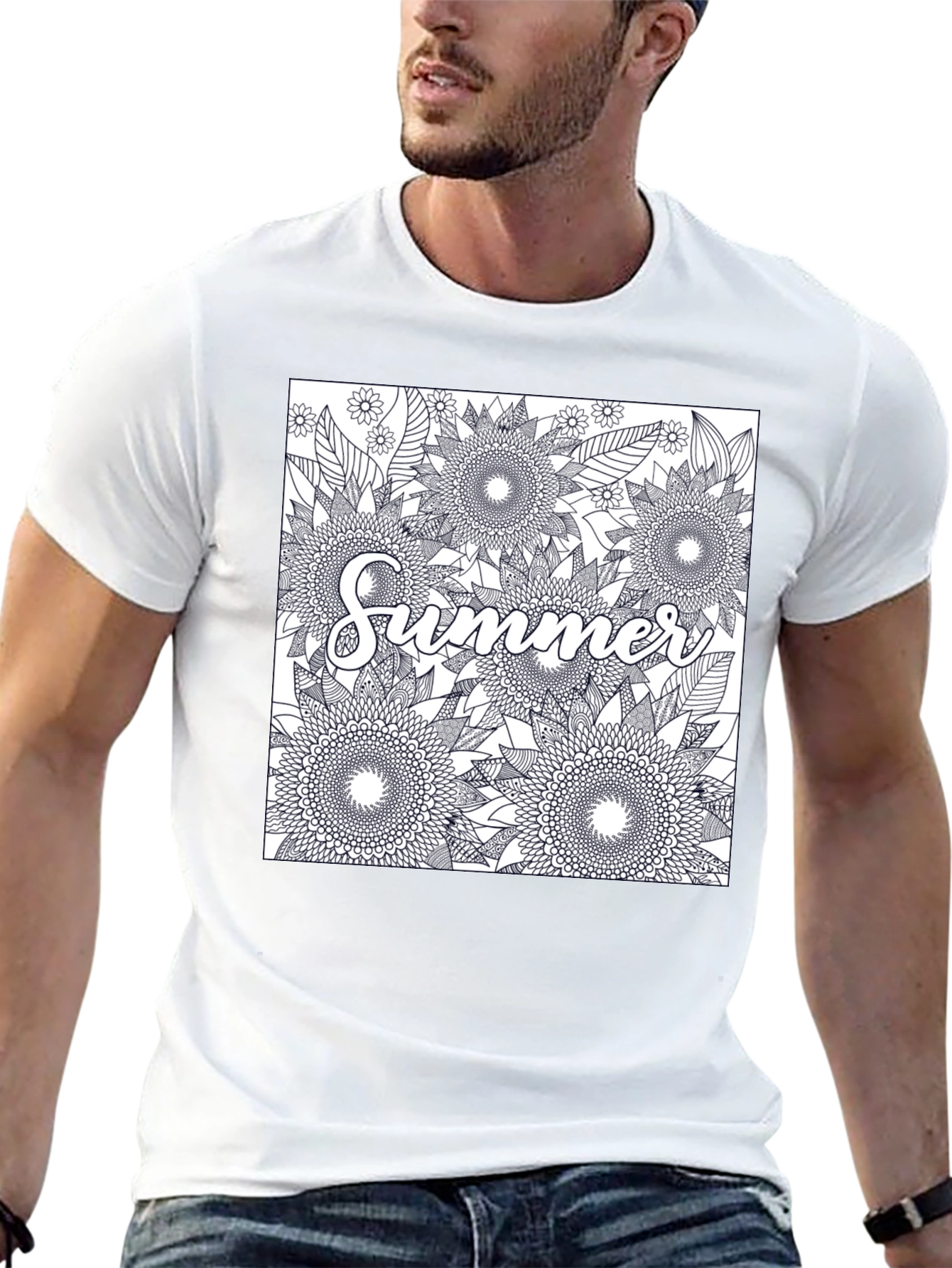 Summer Floral Graphic Tee - Black Cotton T-Shirt