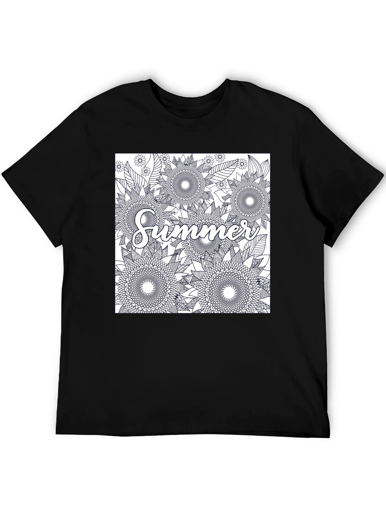 Summer Floral Graphic Tee - Black Cotton T-Shirt