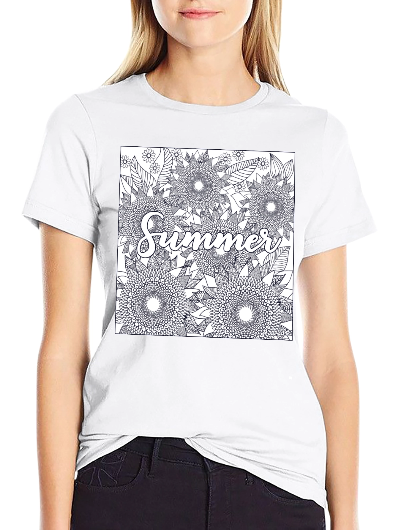 Summer Floral Graphic Tee - Black Cotton T-Shirt