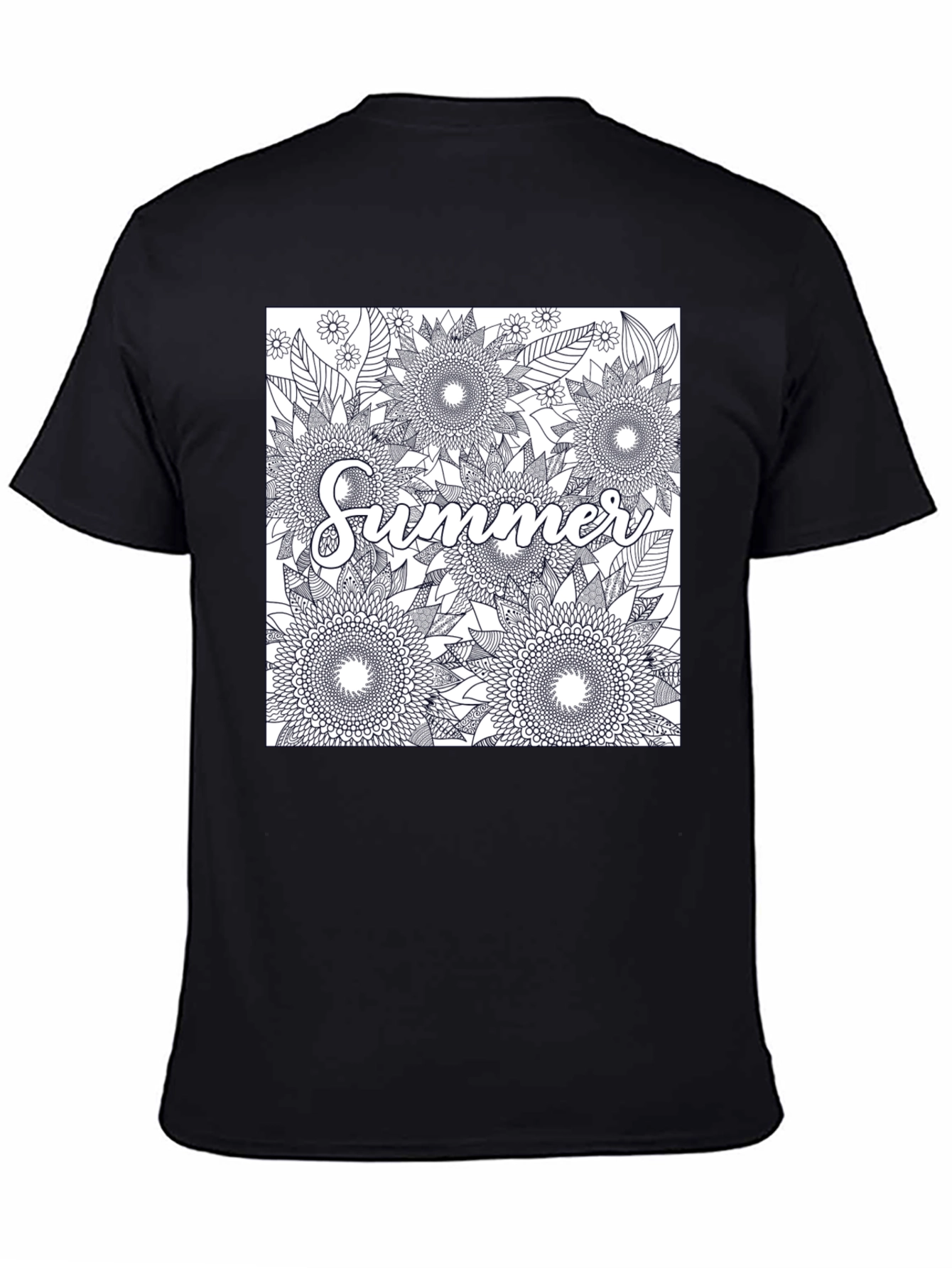 Summer Floral Graphic Tee - Black Cotton T-Shirt