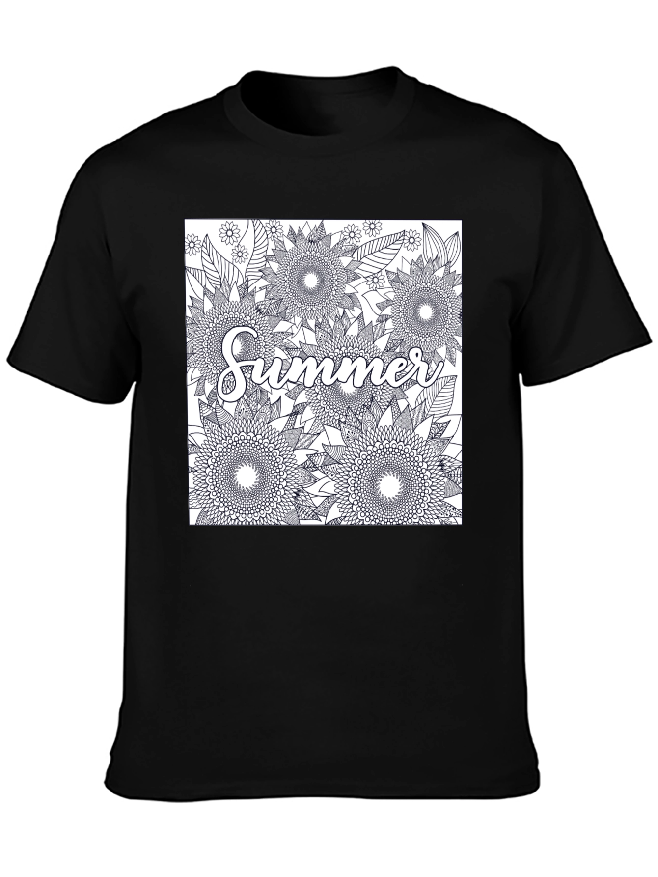 Summer Floral Graphic Tee - Black Cotton T-Shirt