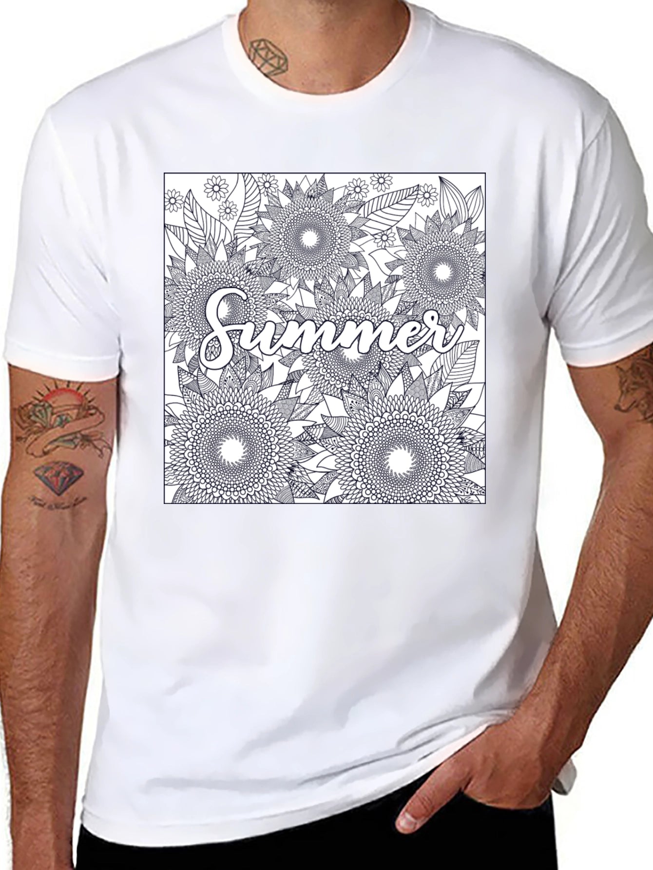 Summer Floral Graphic Tee - Black Cotton T-Shirt