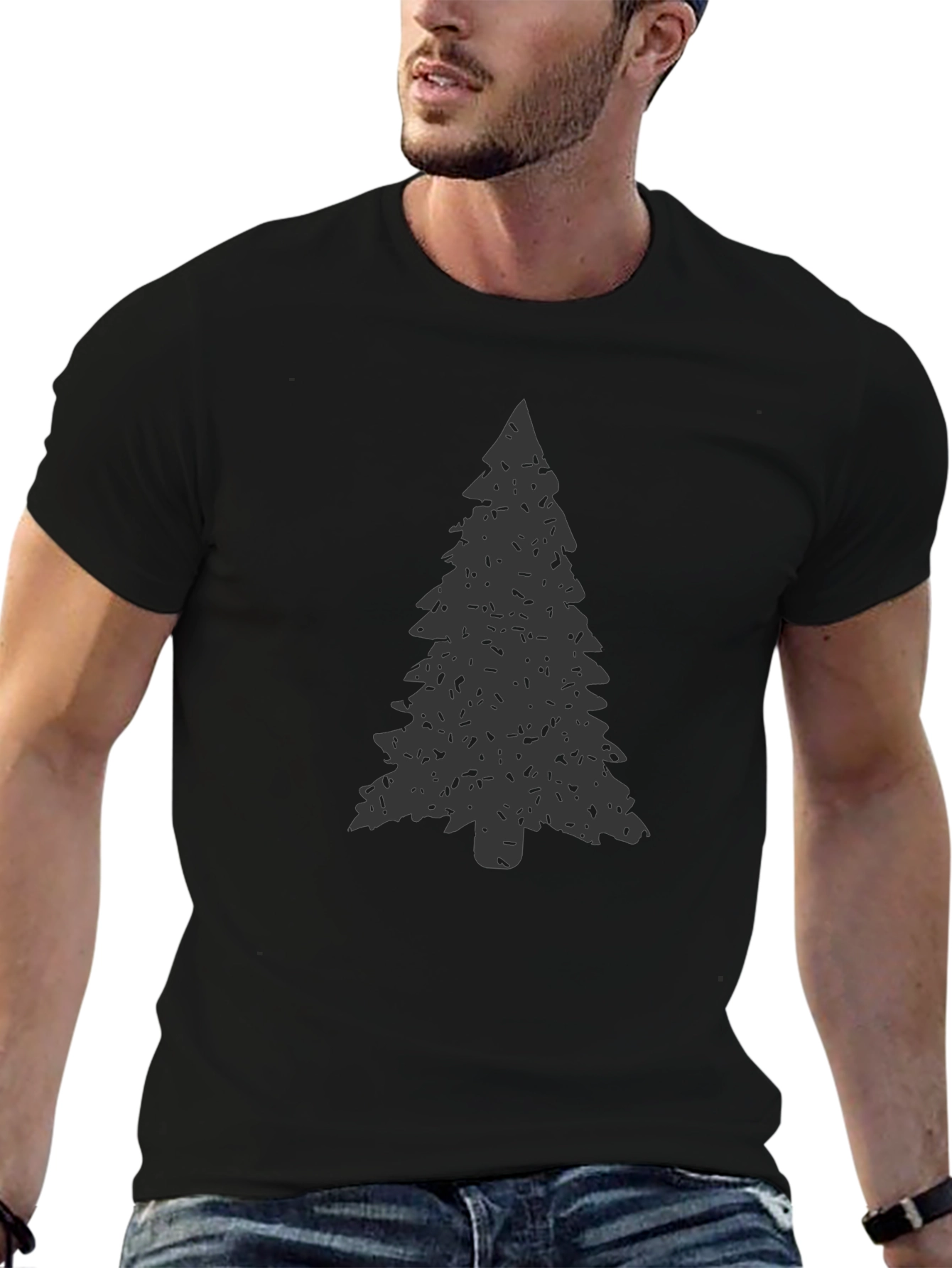 Evergreen Tree Graphic Tee - Soft Black Cotton Shirt