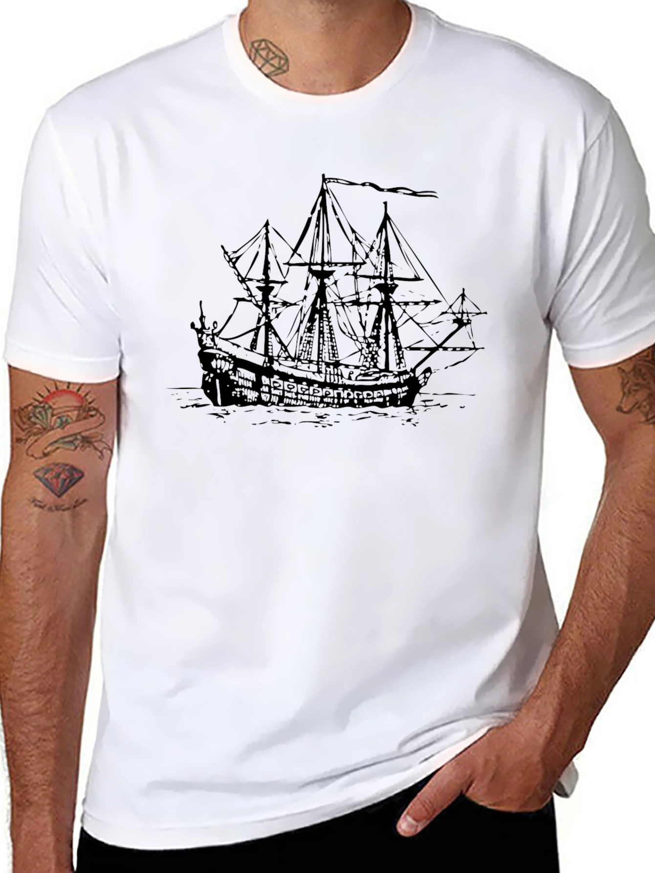 Black Pirate Ship Graphic T-Shirt