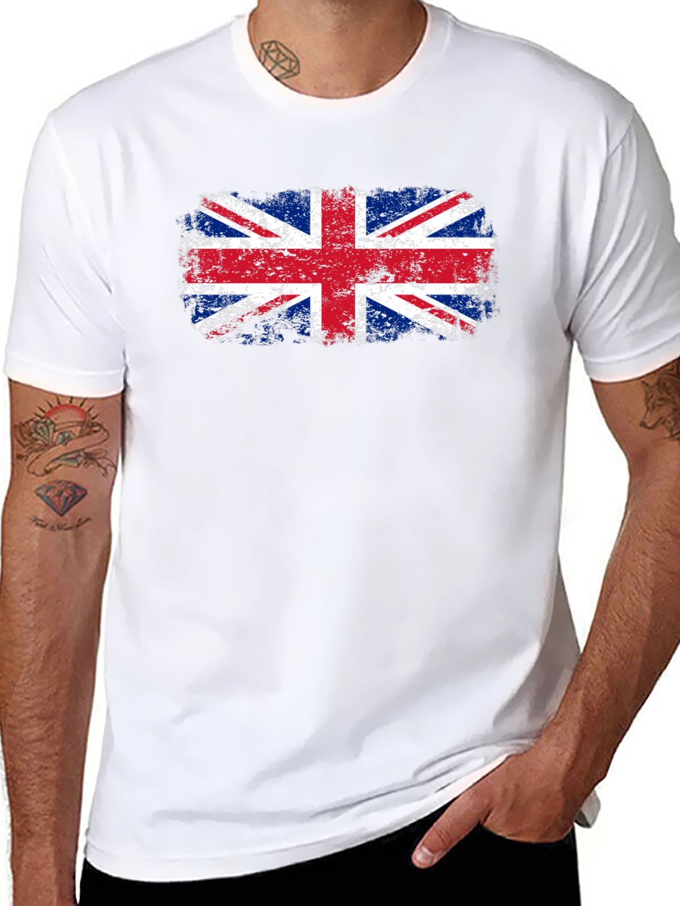 Union Jack Flag Distressed Graphic Tee - Black
