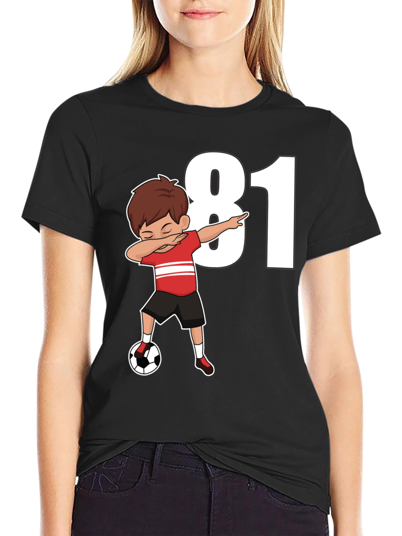 Dabbing Soccer Boy Number 81 Black T-Shirt
