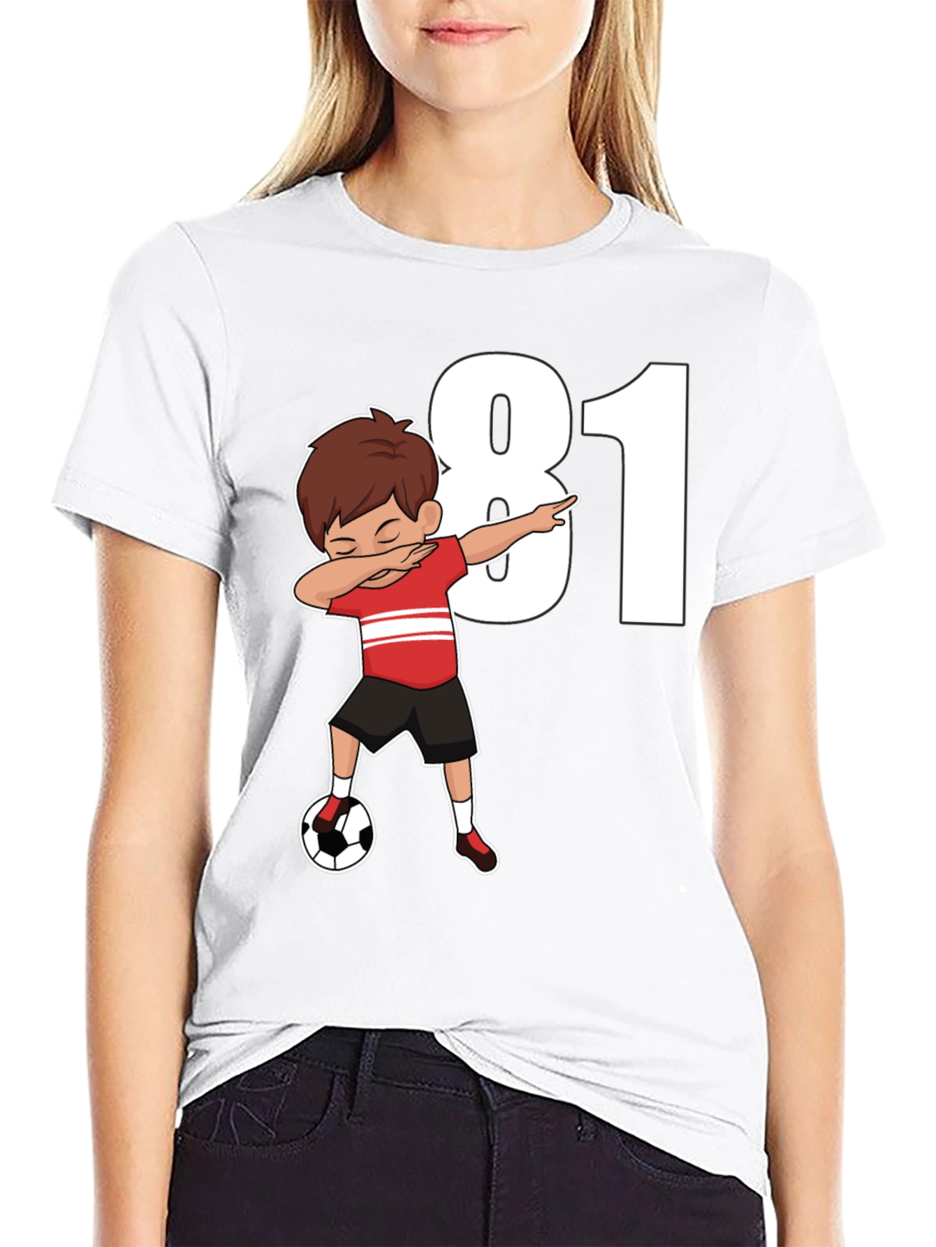 Dabbing Soccer Boy Number 81 Black T-Shirt