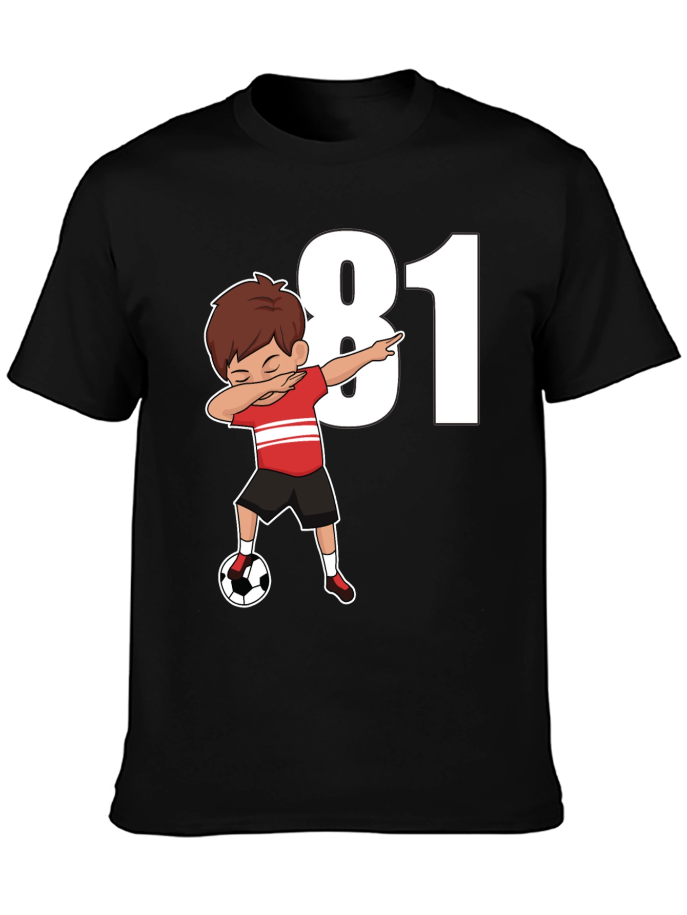 Dabbing Soccer Boy Number 81 Black T-Shirt