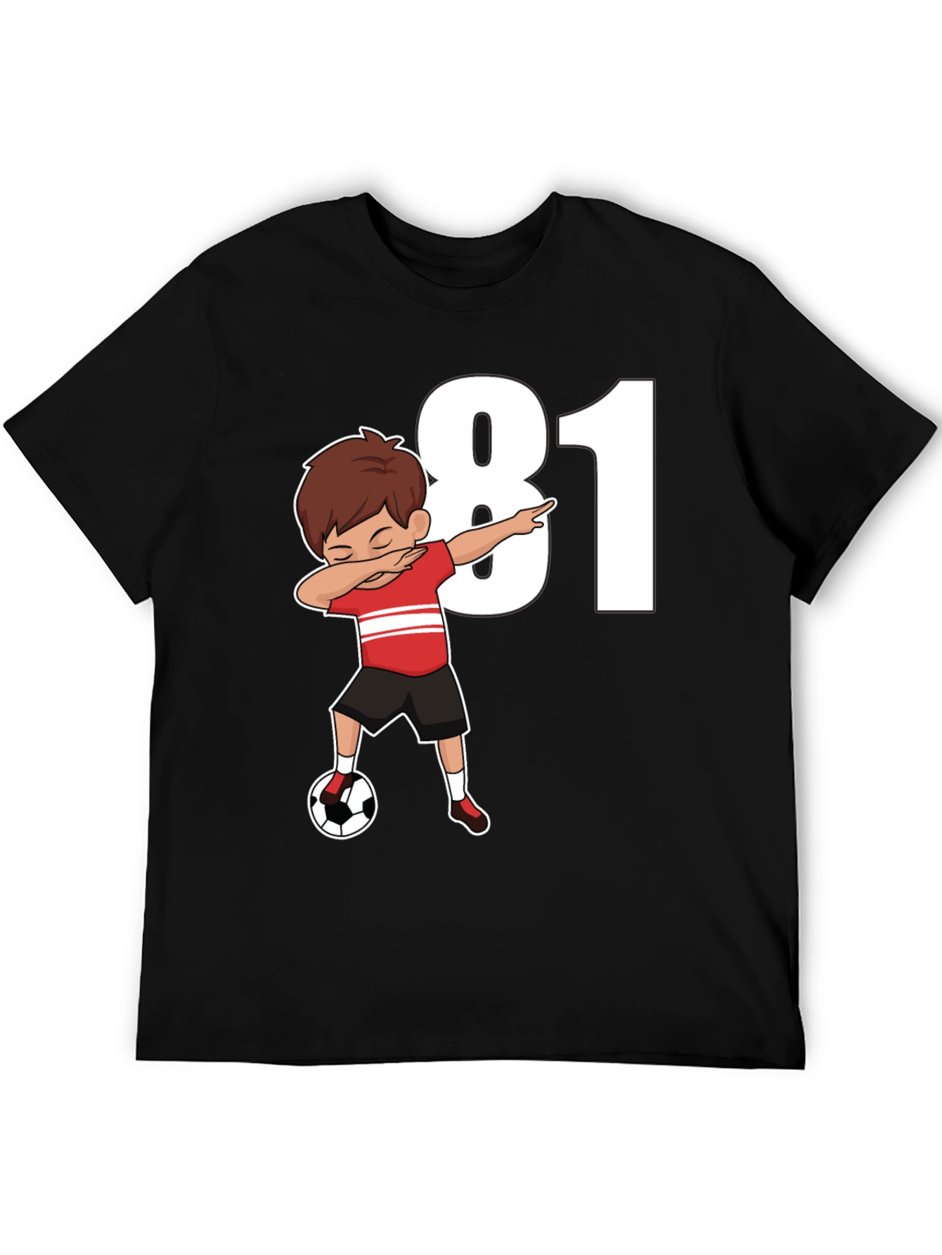 Dabbing Soccer Boy Number 81 Black T-Shirt