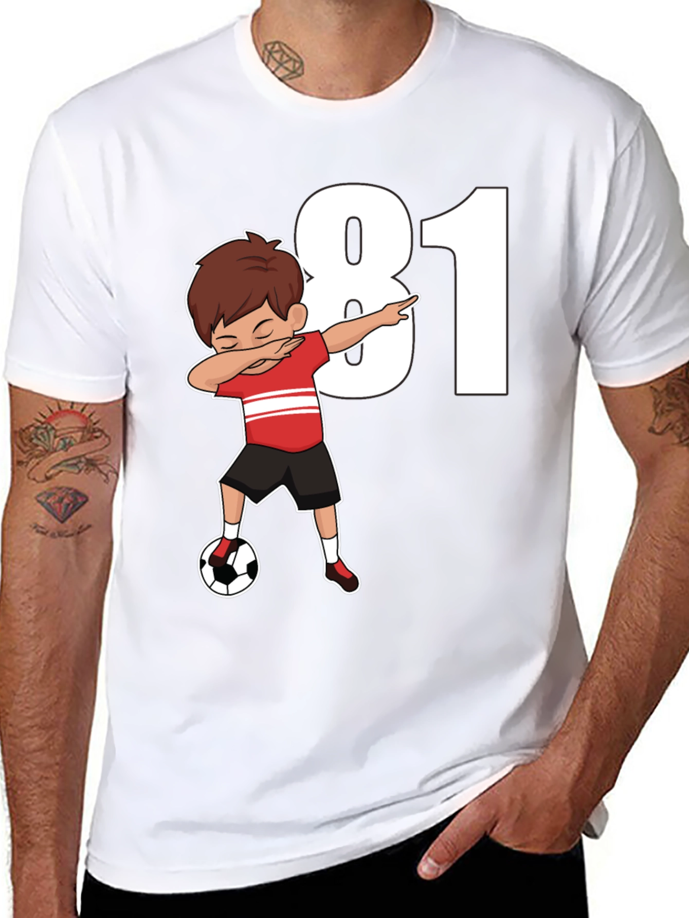 Dabbing Soccer Boy Number 81 Black T-Shirt
