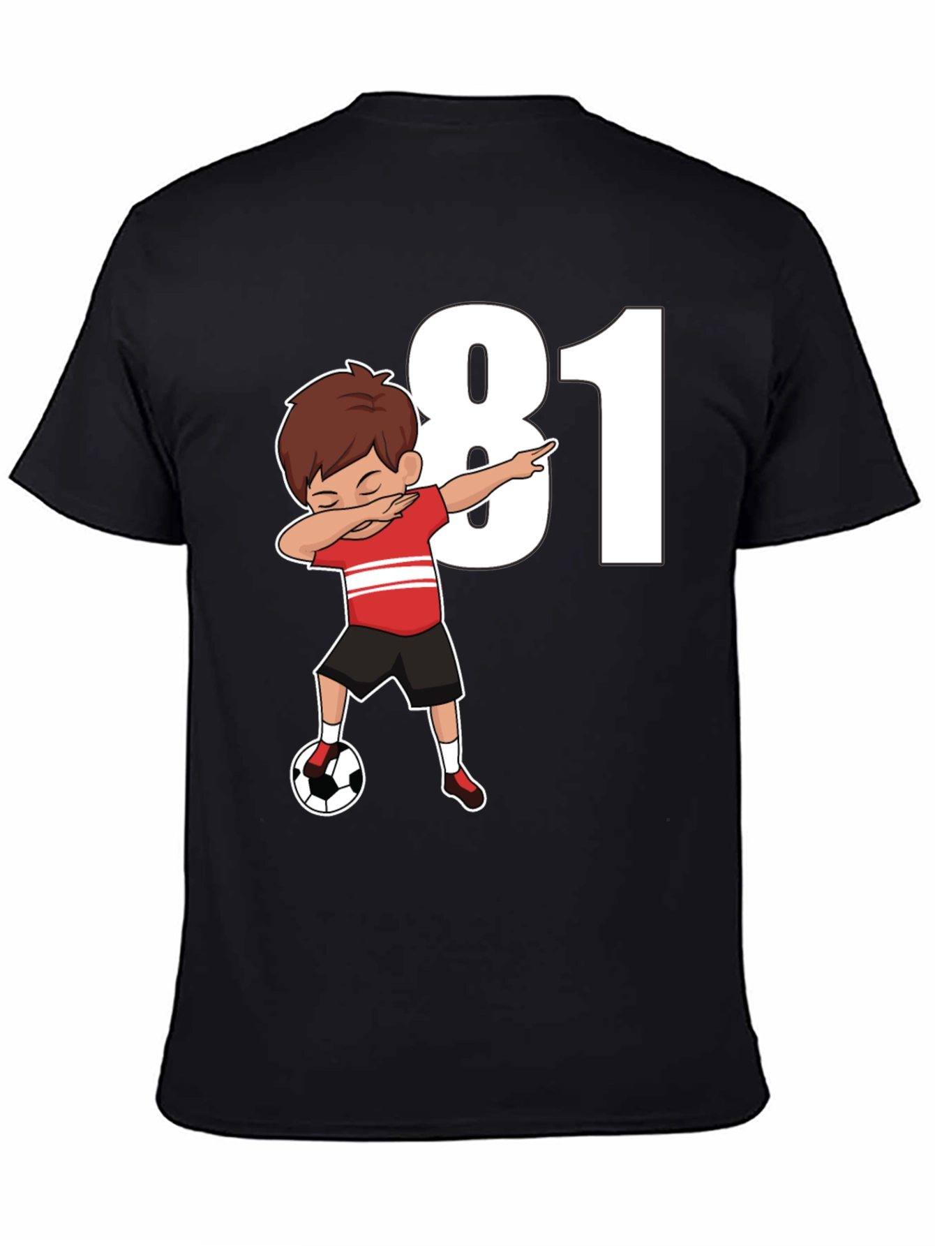 Dabbing Soccer Boy Number 81 Black T-Shirt