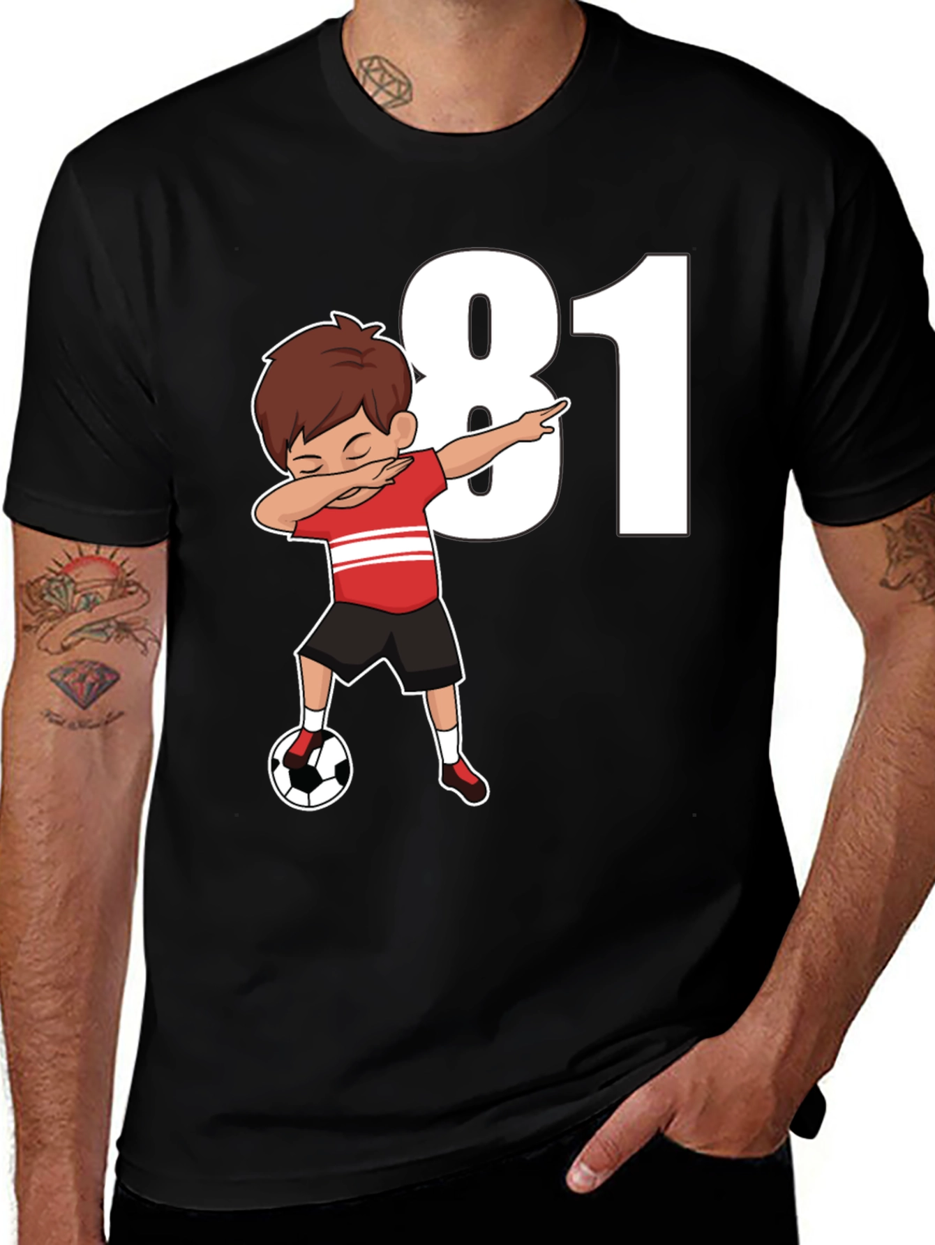 Dabbing Soccer Boy Number 81 Black T-Shirt