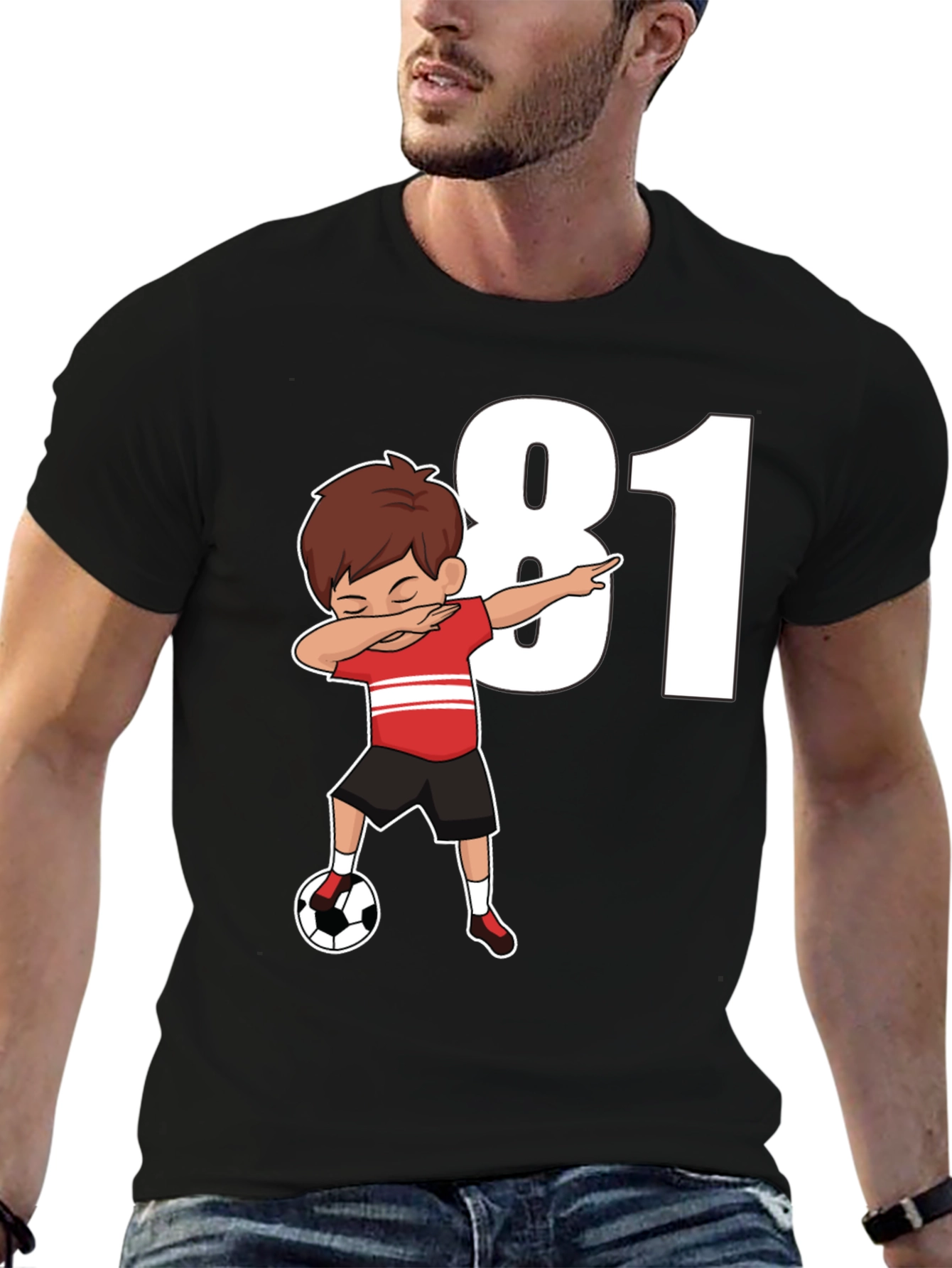 Dabbing Soccer Boy Number 81 Black T-Shirt