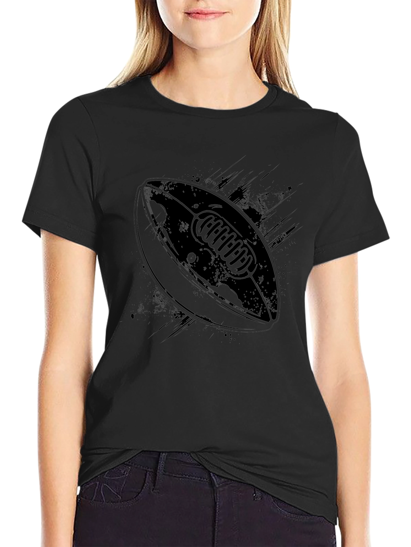 Mens Black Graphic Tee - Football Design