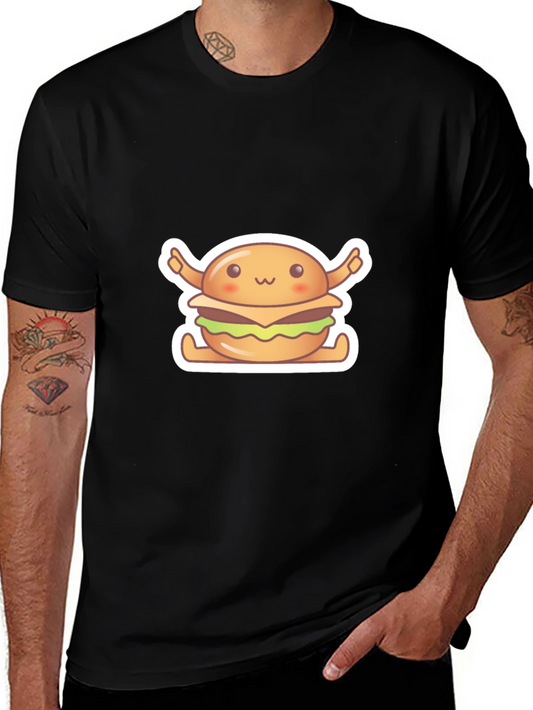 Kawaii Burger Graphic Tee - Unisex Black T-Shirt