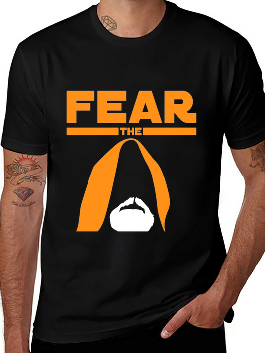 Fear the Beard T-Shirt - Orange & White Graphic on Black