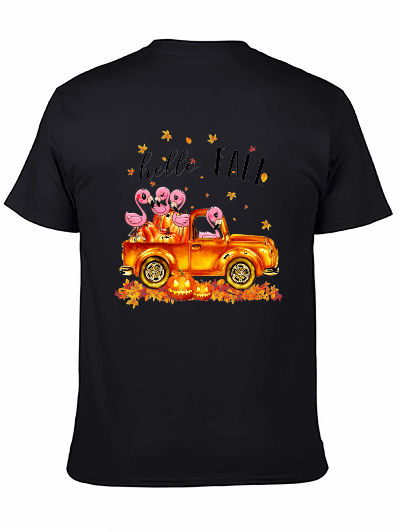 Hello Fall Flamingo Pumpkin Truck T-Shirt