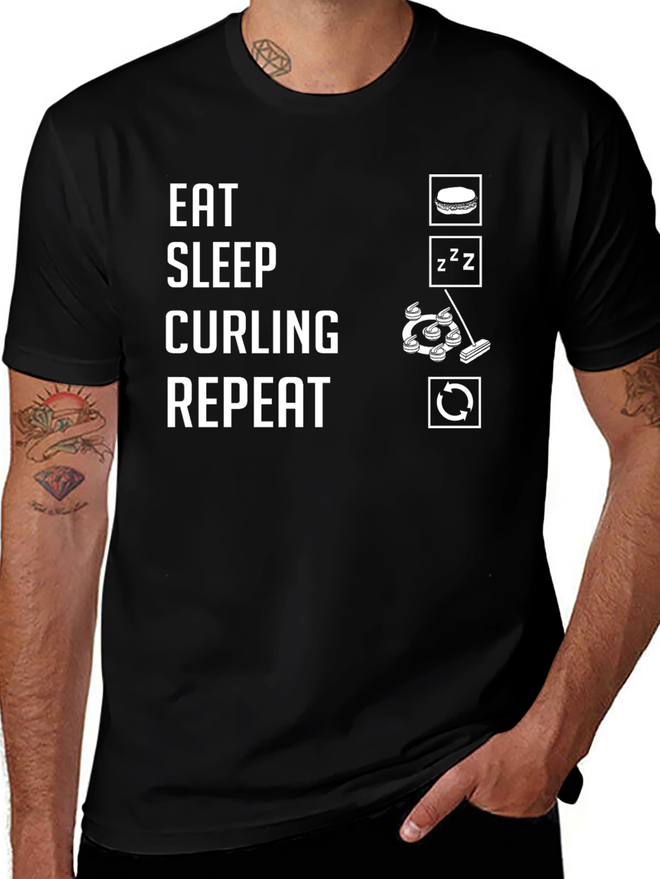 Eat Sleep Curling Repeat Black T-Shirt
