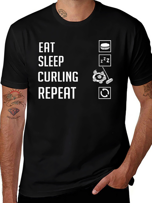 Eat Sleep Curling Repeat Black T-Shirt