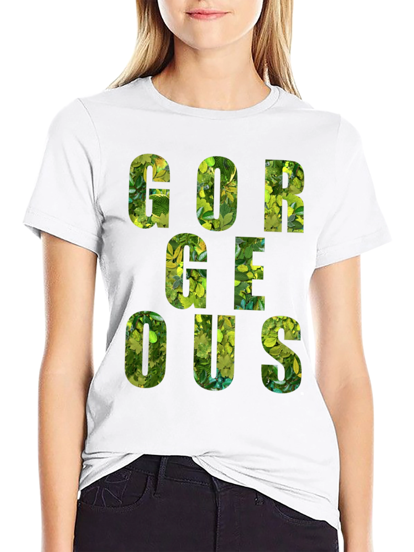 Gorgeous Leaf Print Black T-Shirt