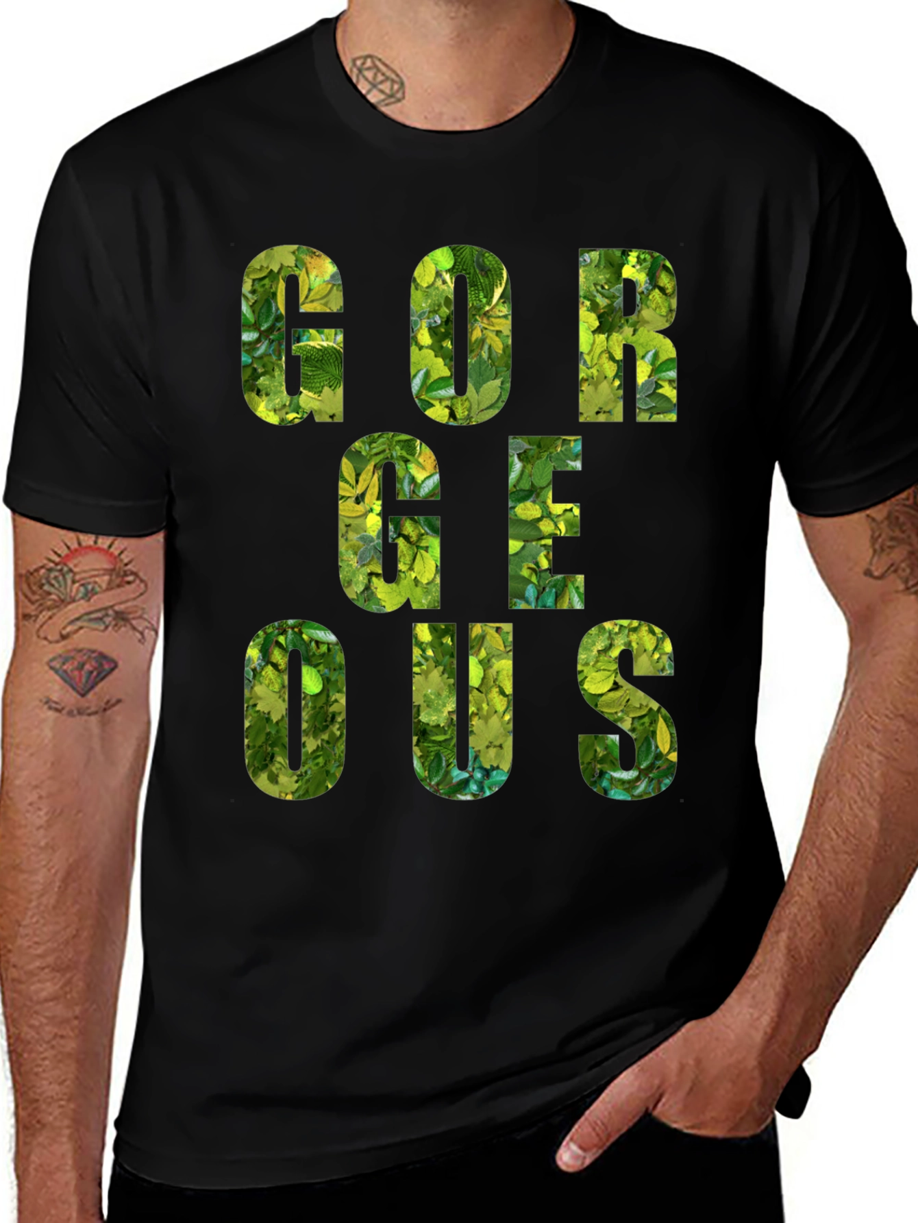 Gorgeous Leaf Print Black T-Shirt