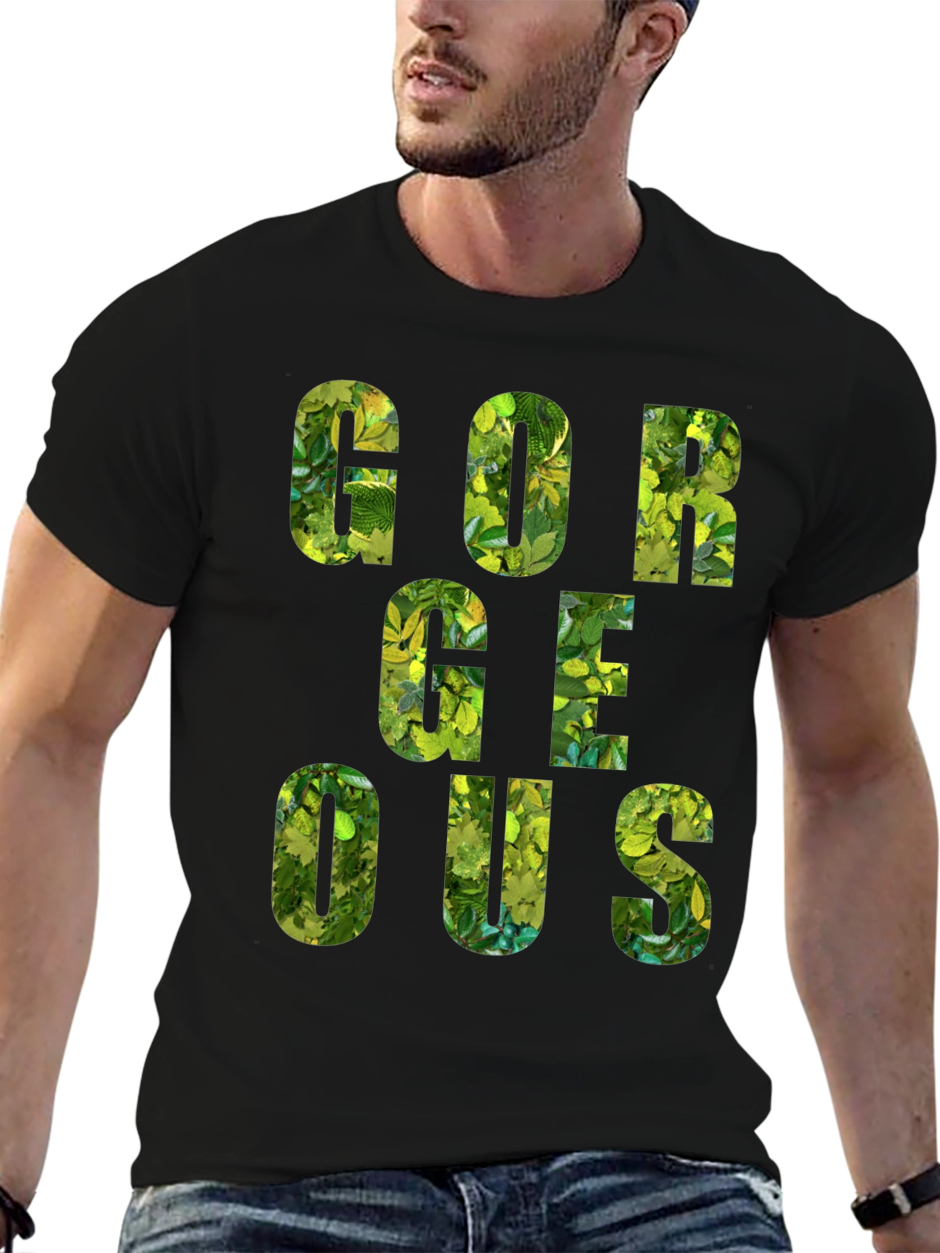 Gorgeous Leaf Print Black T-Shirt