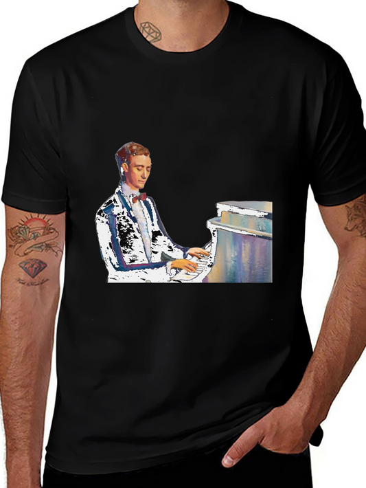 Piano Man Graphic Tee - Black Cotton T-Shirt