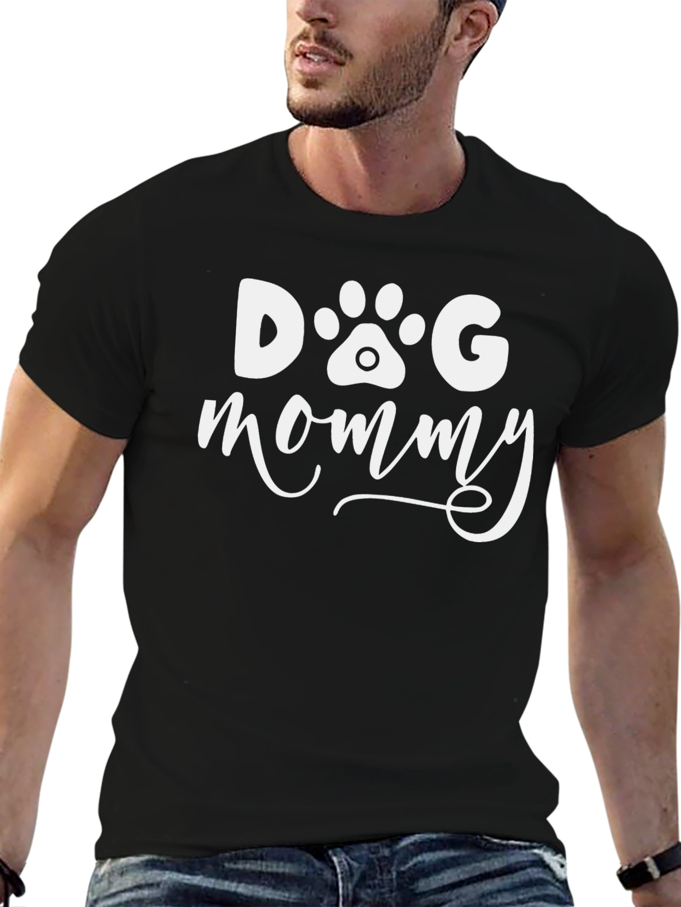 Dog Mommy T-Shirt - Black Paw Print Design