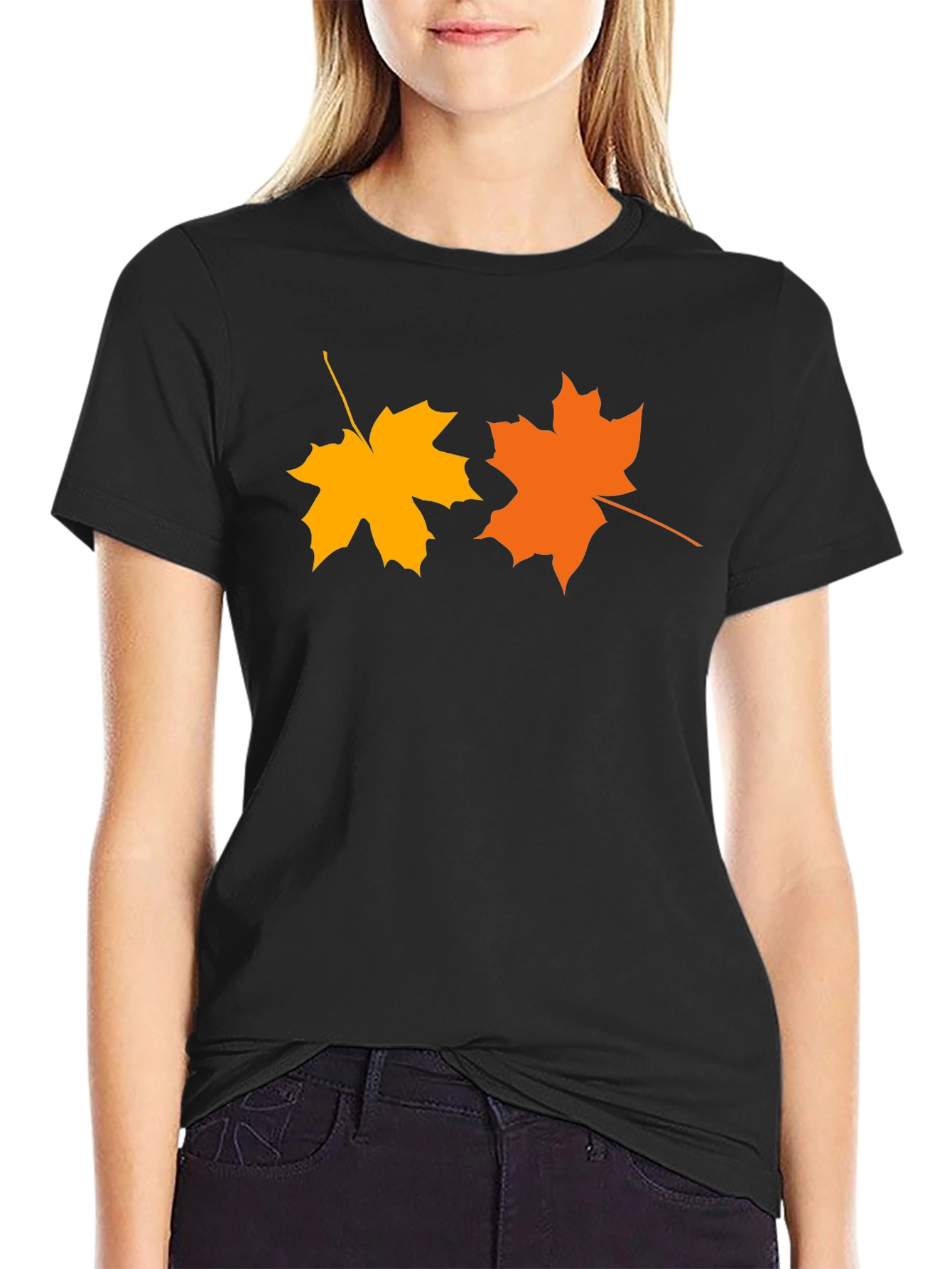 Autumn Maple Leaf Graphic Tee - Black
