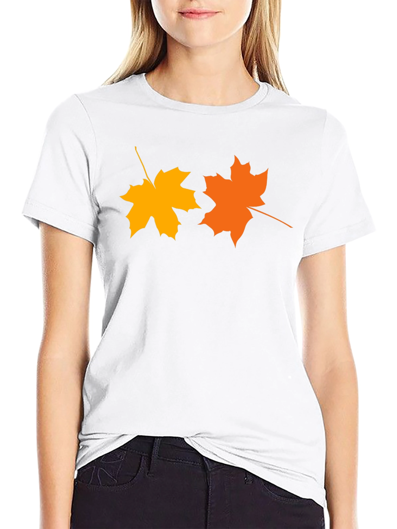 Autumn Maple Leaf Graphic Tee - Black