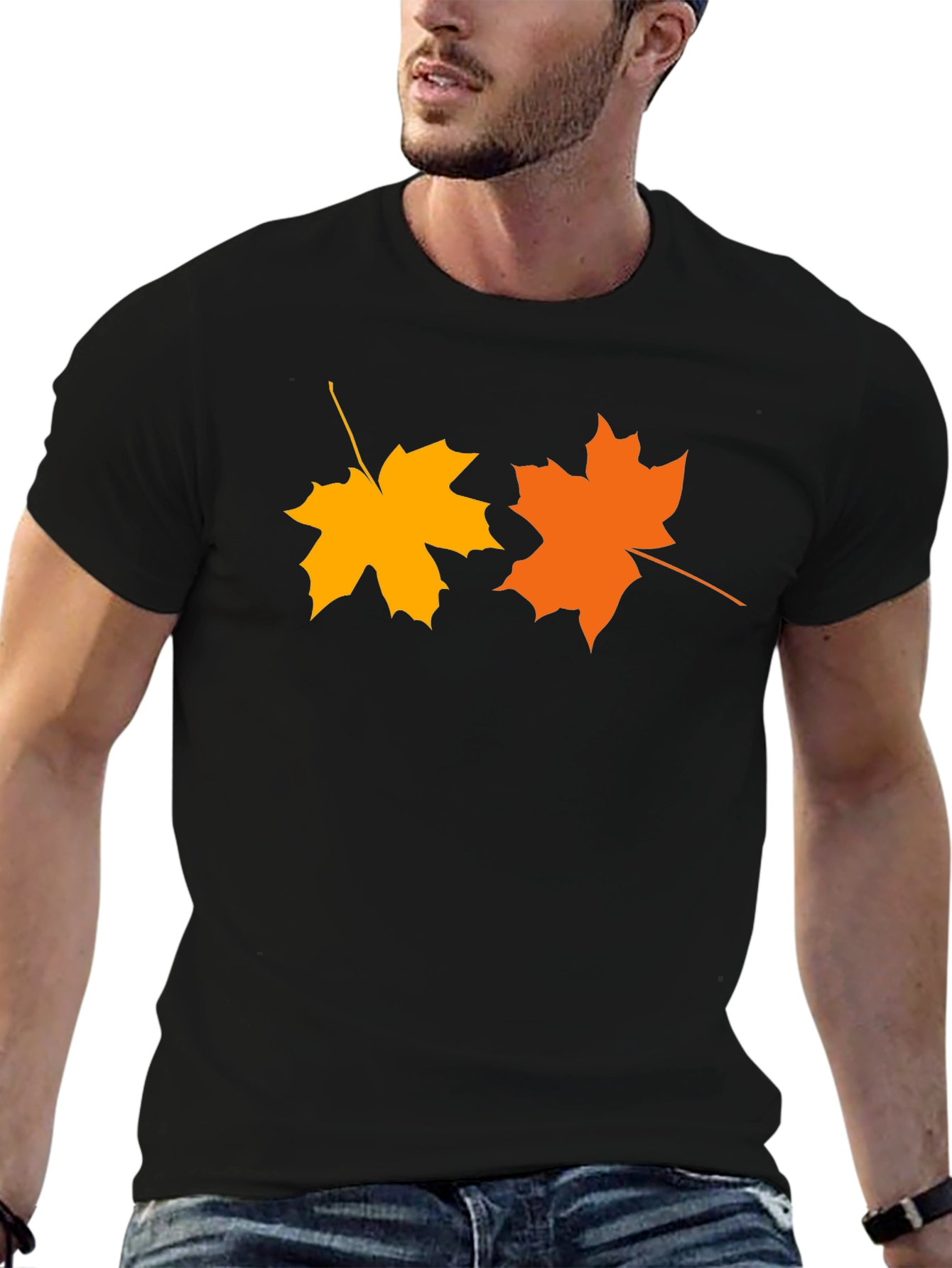 Autumn Maple Leaf Graphic Tee - Black
