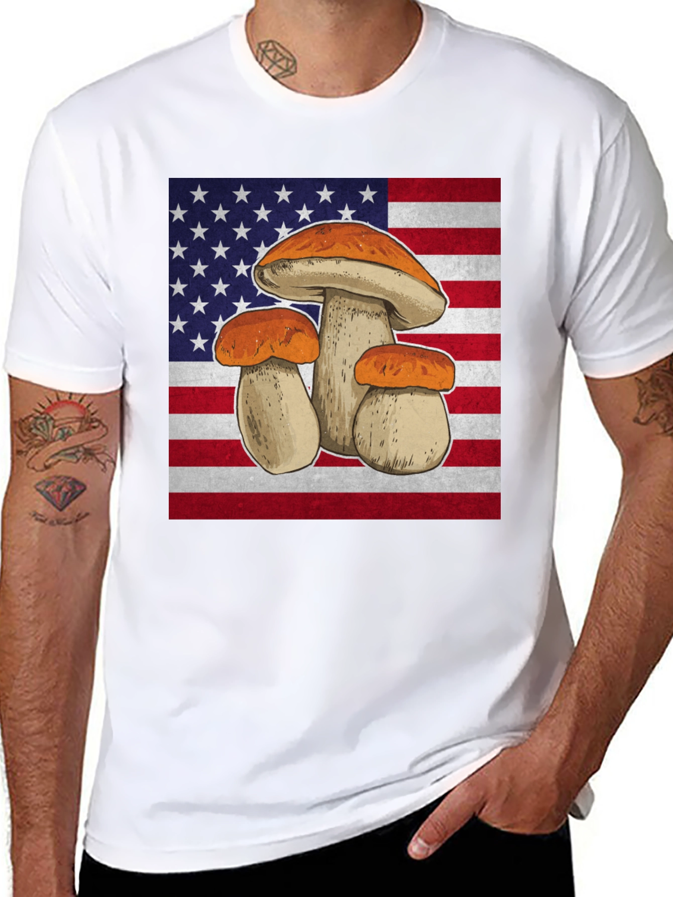 Mushroom USA Flag Graphic T-Shirt