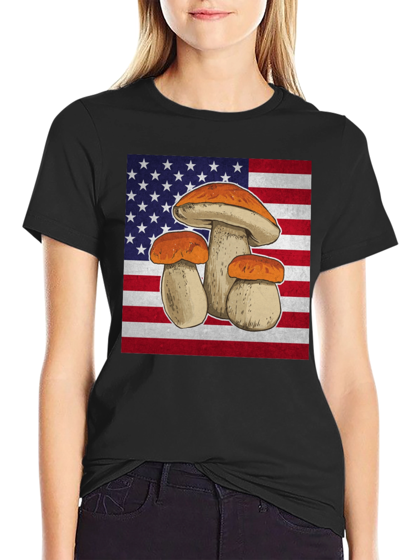 Mushroom USA Flag Graphic T-Shirt