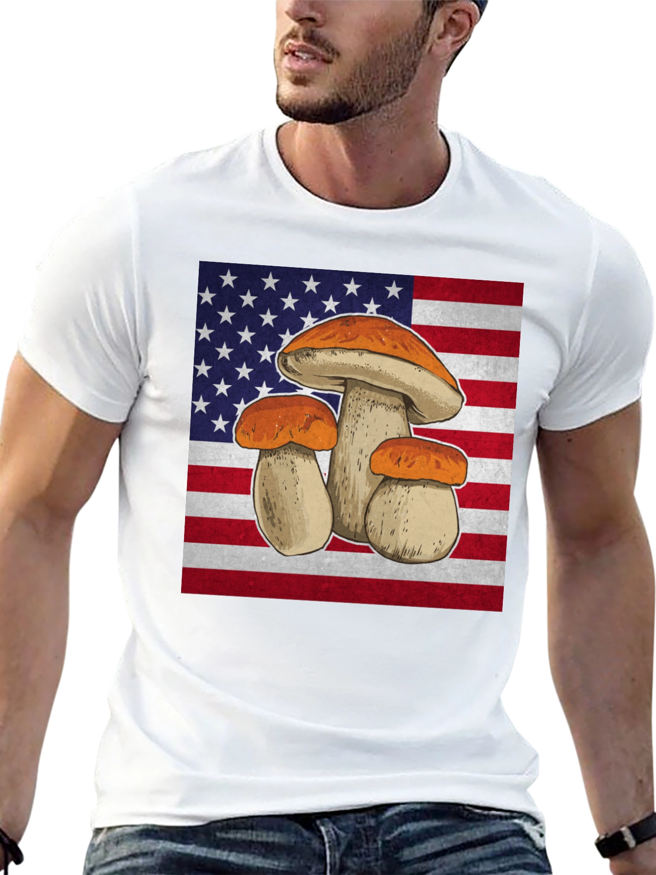 Mushroom USA Flag Graphic T-Shirt