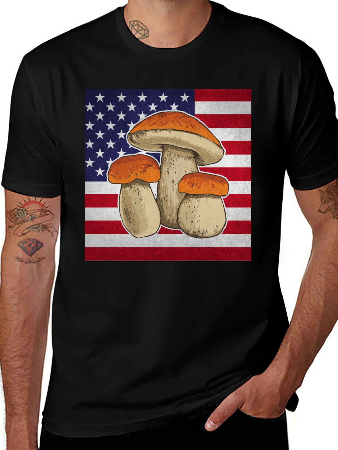 Mushroom USA Flag Graphic T-Shirt