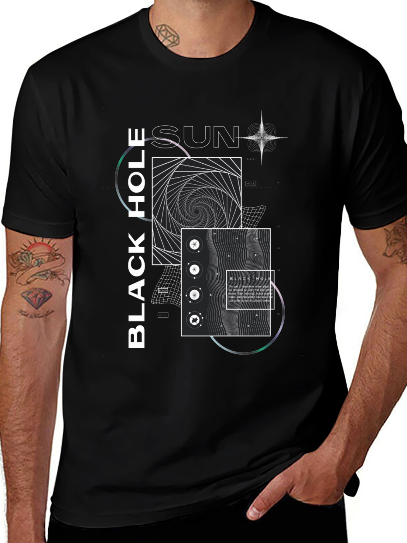 Modern Black Hole Graphic Print Crew Neck T-Shirt
