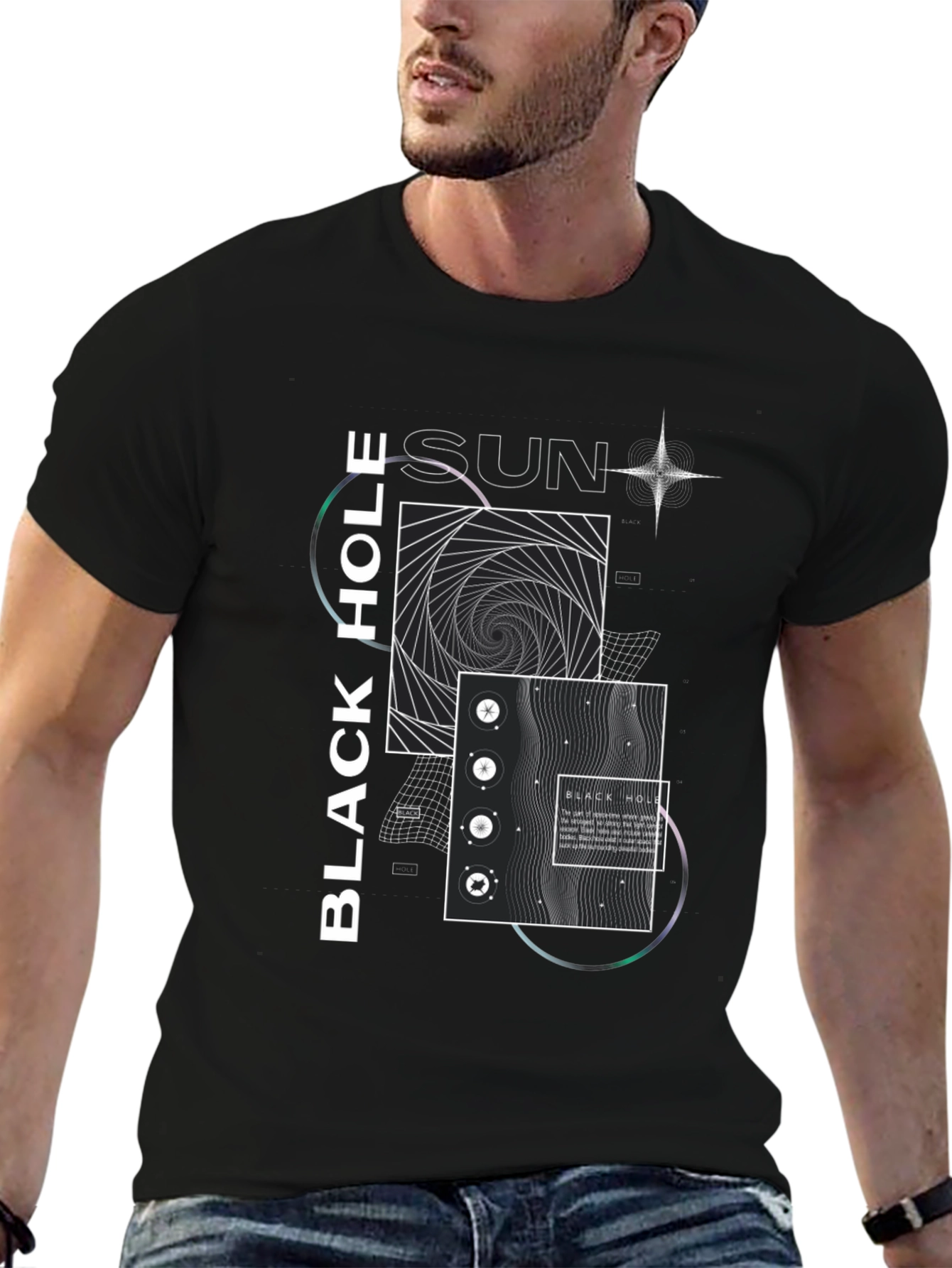 Modern Black Hole Graphic Print Crew Neck T-Shirt