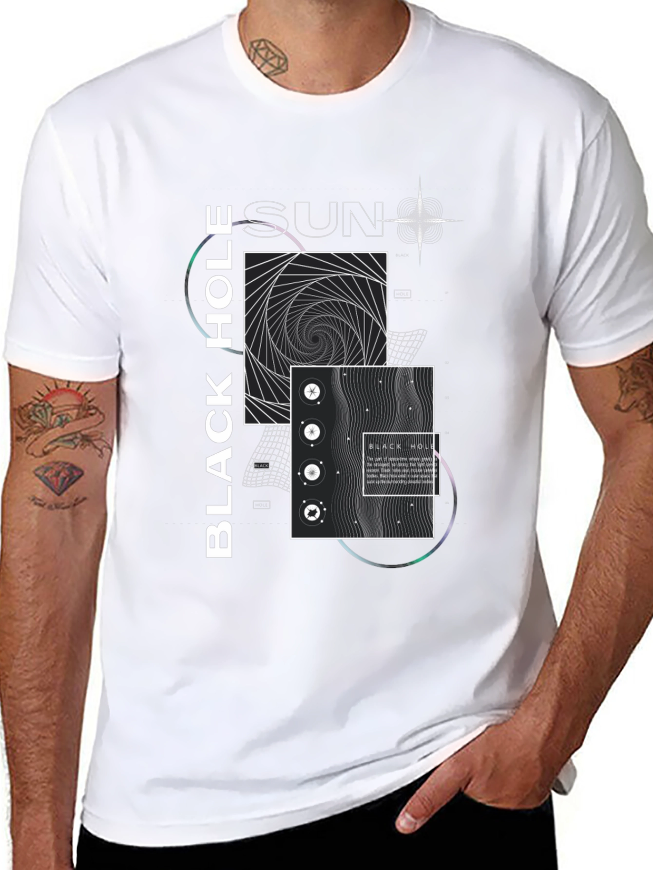 Modern Black Hole Graphic Print Crew Neck T-Shirt