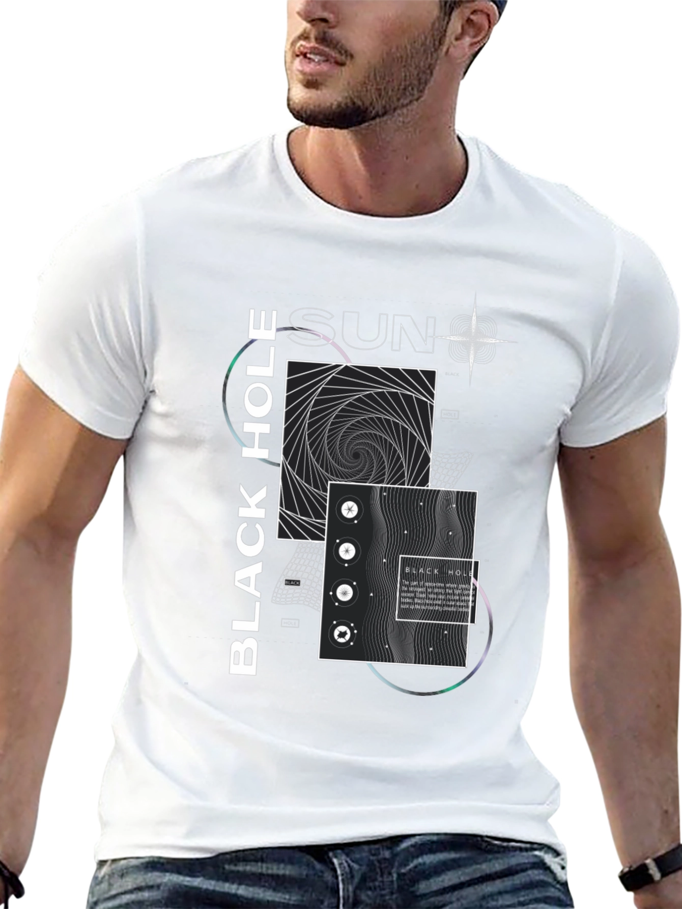 Modern Black Hole Graphic Print Crew Neck T-Shirt