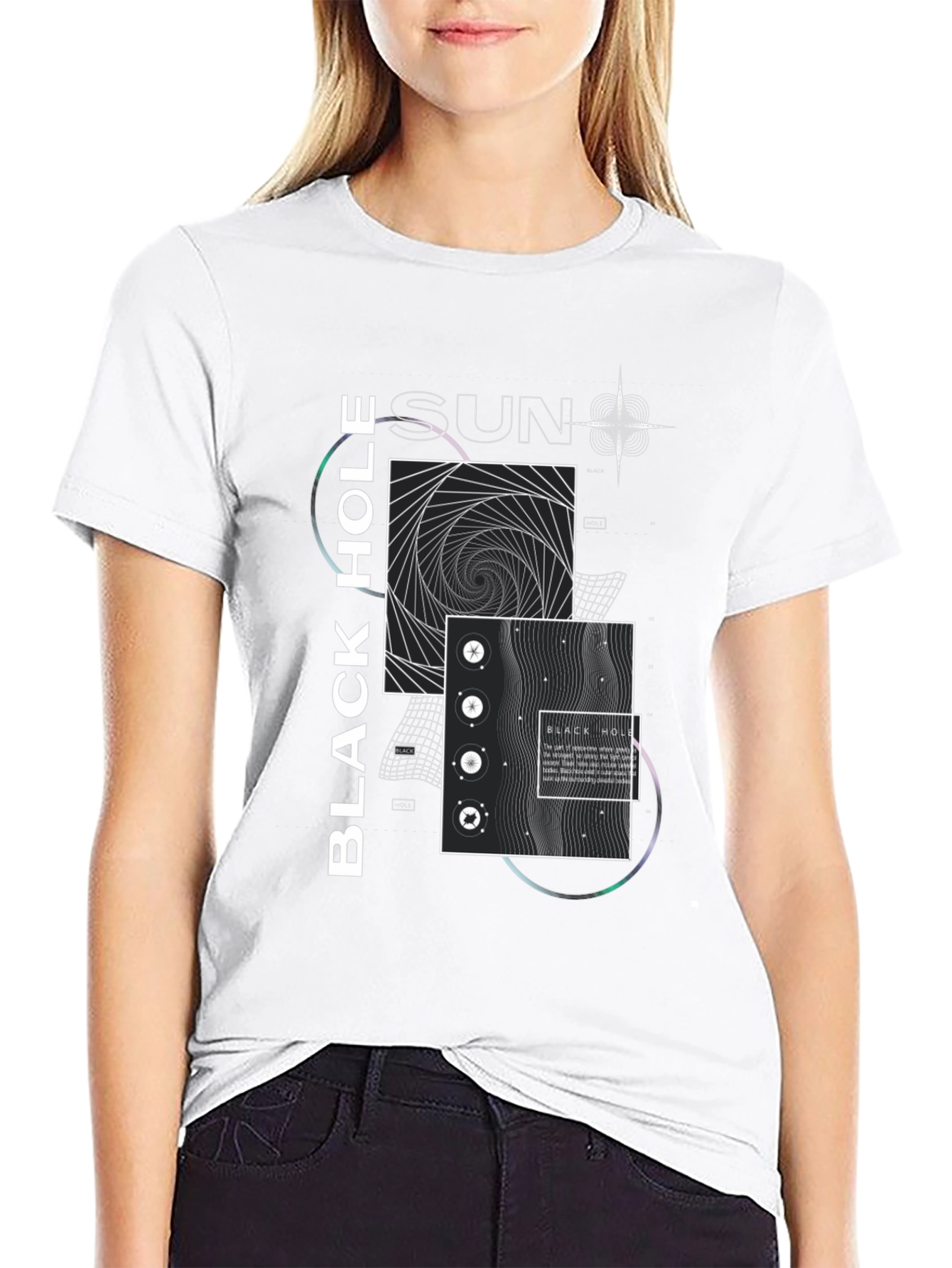 Modern Black Hole Graphic Print Crew Neck T-Shirt