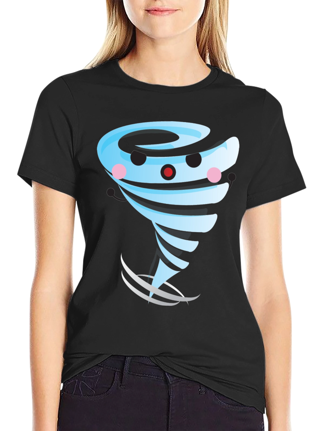 Cartoon Tornado Graphic T-Shirt Black Cotton Blend
