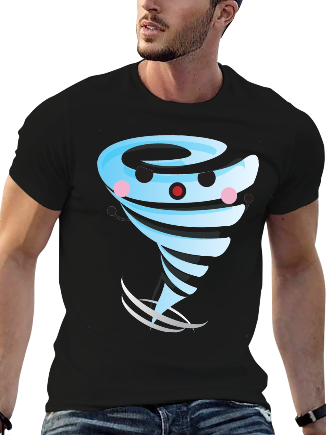 Cartoon Tornado Graphic T-Shirt Black Cotton Blend