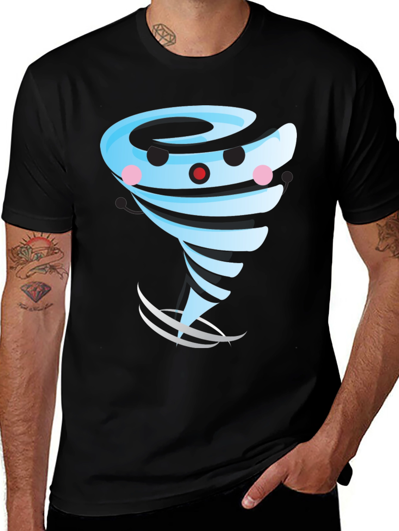 Cartoon Tornado Graphic T-Shirt Black Cotton Blend