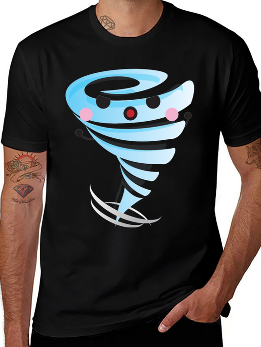 Cartoon Tornado Graphic T-Shirt Black Cotton Blend