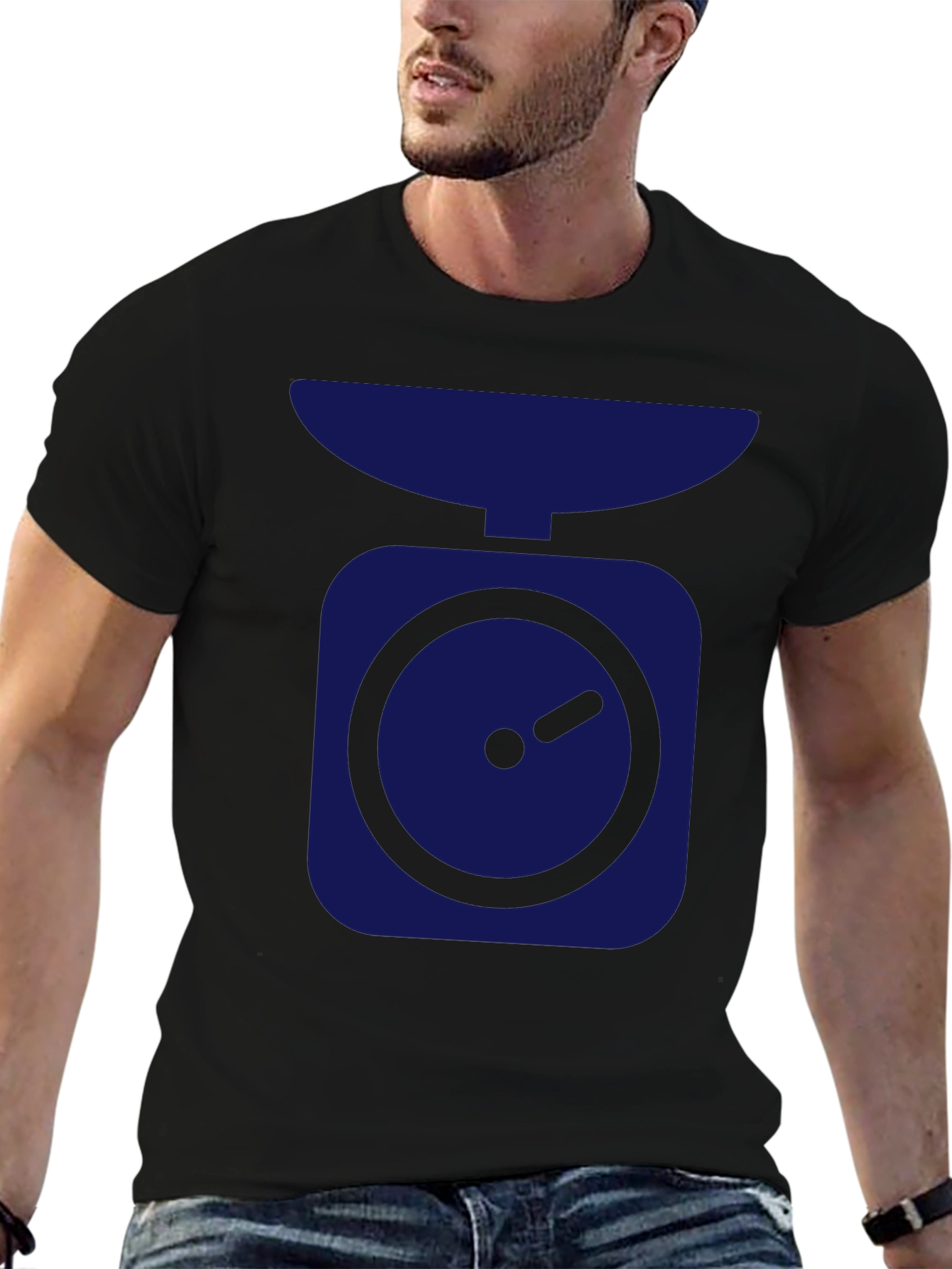 Cool Black T-Shirt with Navy Blue Scale Graphic