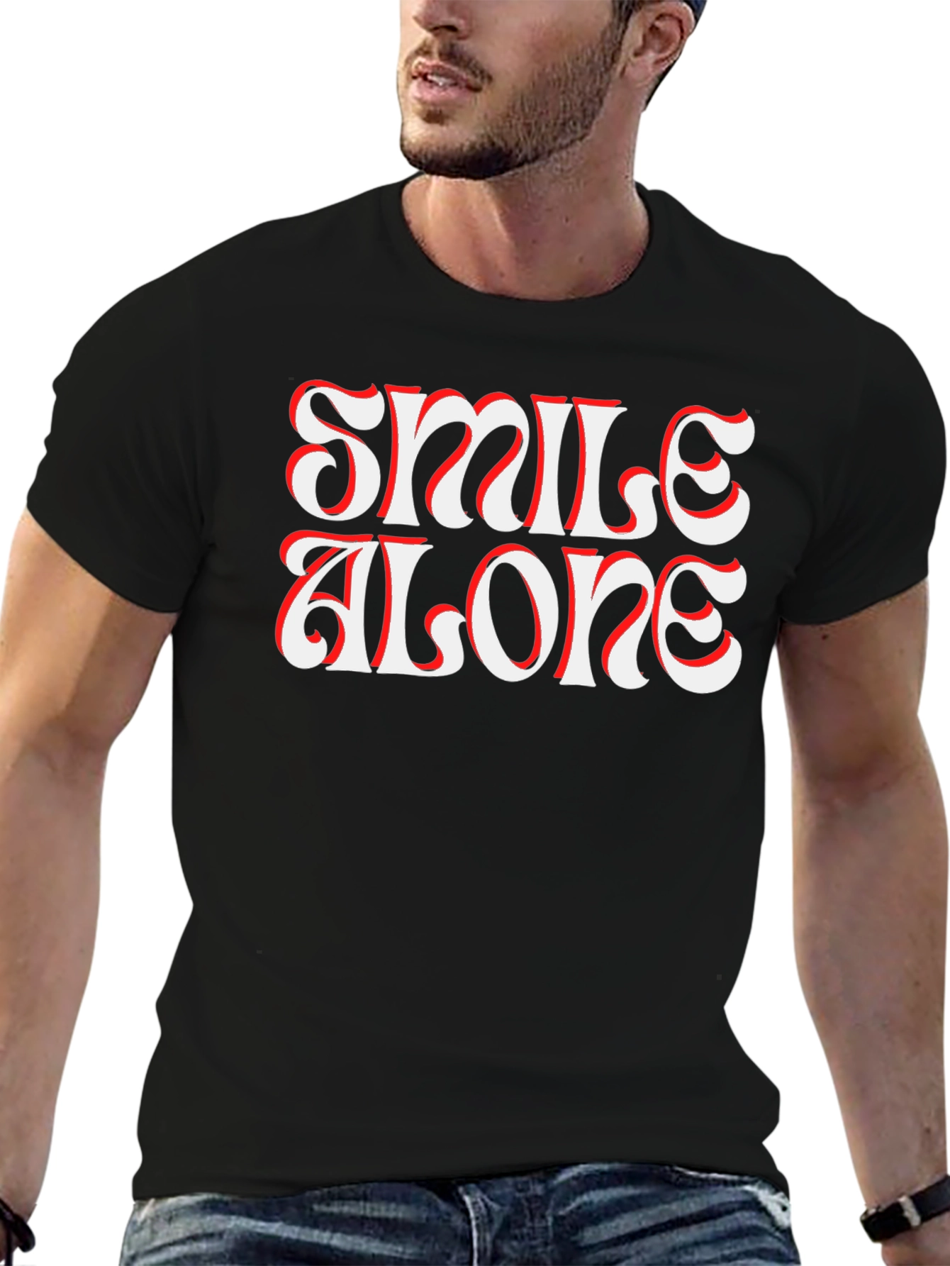 Smile Alone Graphic Print Black T-Shirt