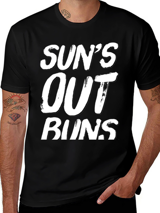 Suns Out Buns Out Graphic Tee - Black Cotton Casual T-Shirt